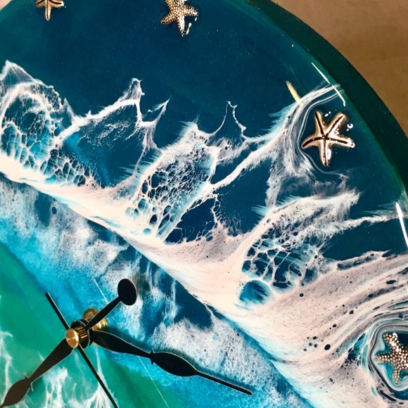 Resin 3D Beach Ocean Clock Wall Art Decor - Picture 4 of 8